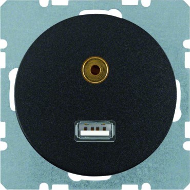Berker R.1/R.3 Gniazdo USB 3,5mm audio czarny połysk 3315392045