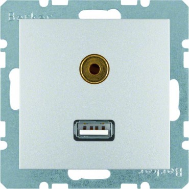 B.1/B.7 Glas Gniazdo USB 3,5 mm Audio aluminium mat  3315391404