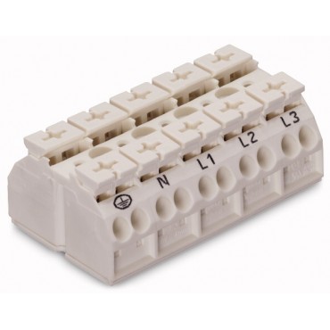 Blok zasilający 5-torowy biały nadruk PE-N-L1-L2-L3 862-1605/999-950