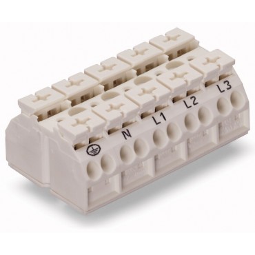 Blok zasilający 5-torowy biały nadruk PE-N-L1-L2-L3 862-9615